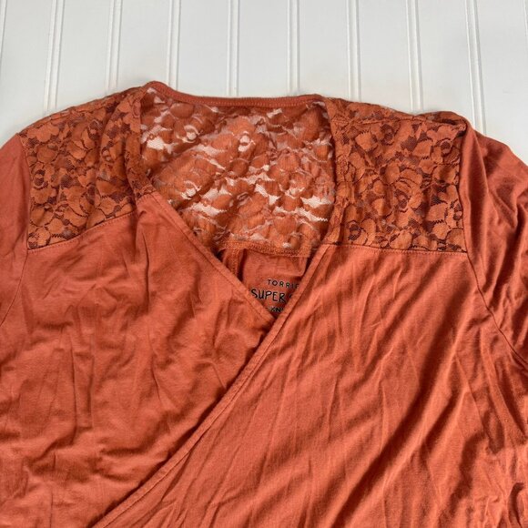 Torrid Super Soft Knit orange lace detail open front cardigan size 0/large E29 - Picture 4 of 8